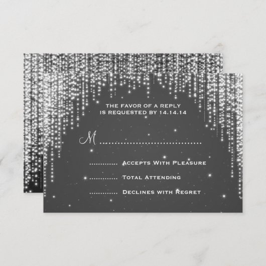 Elegant Wedding RSVP Night Dazzle Black (Voorkant / Achterkant)