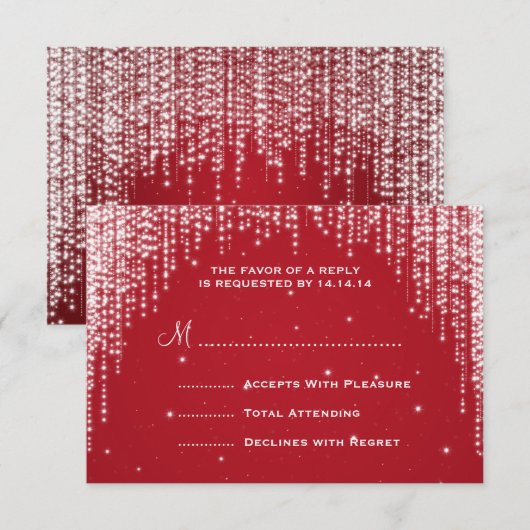 Elegant Wedding RSVP Night Dazzle Red (Voorkant / Achterkant)
