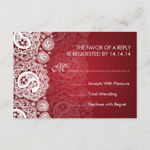 Elegant Wedding RSVP Paisley Lace Red Kaartje