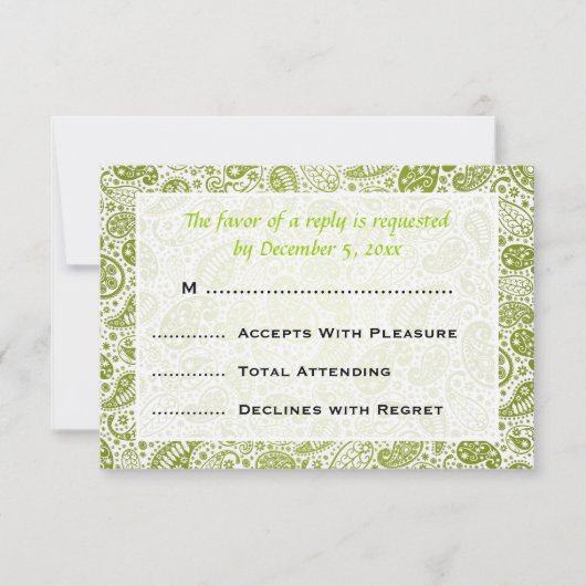 Elegant Wedding RSVP Paisley Pattern Lime Green (Voorkant)