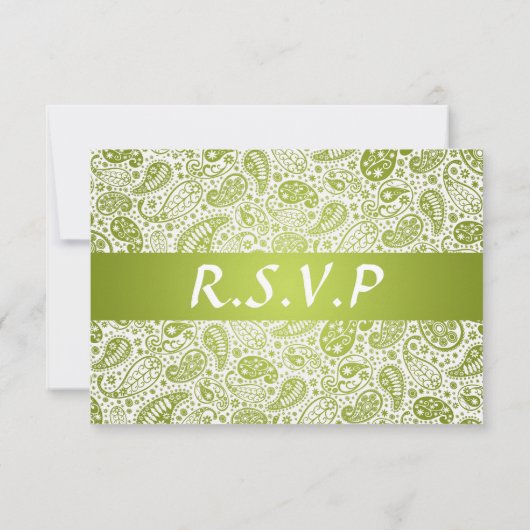 Elegant Wedding RSVP Paisley Pattern Lime Green (Achterkant)