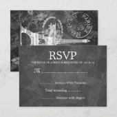 Elegant Wedding RSVP Romantic Paris Black Kaartje (Voorkant / Achterkant)