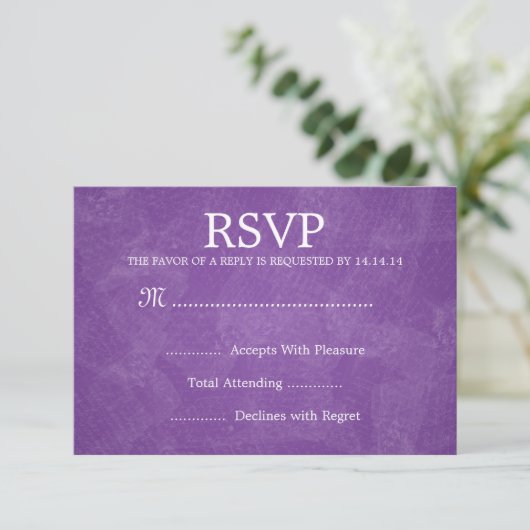 Elegant Wedding RSVP Romantic Paris Paars Kaartje (Staand voorkant)