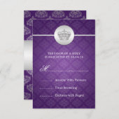 Elegant Wedding RSVP Royal Crown Paars (Voorkant / Achterkant)