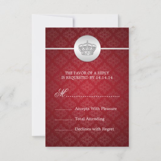 Elegant Wedding RSVP Royal Crown Red (Voorkant)