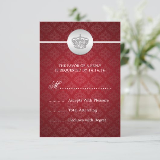 Elegant Wedding RSVP Royal Crown Red (Staand voorkant)