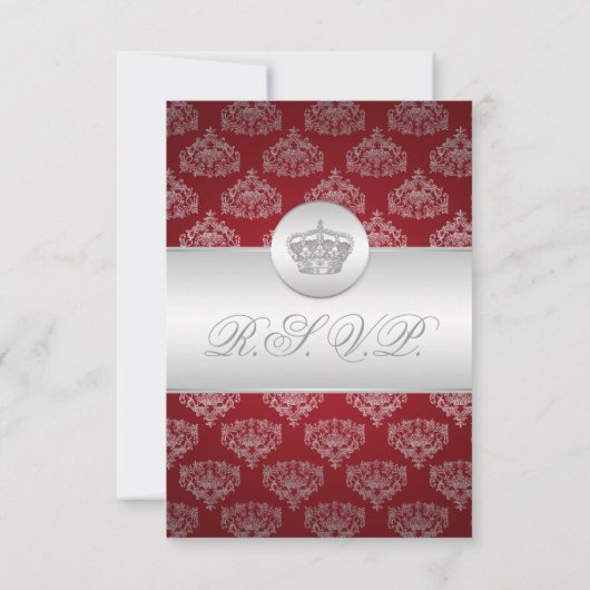 Elegant Wedding RSVP Royal Crown Red (Achterkant)