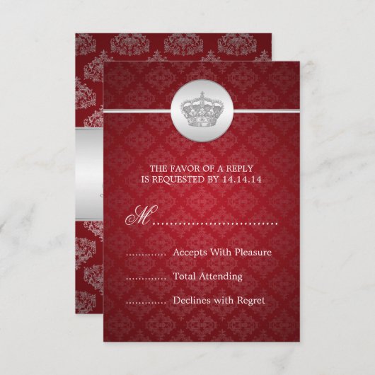 Elegant Wedding RSVP Royal Crown Red (Voorkant / Achterkant)