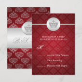 Elegant Wedding RSVP Royal Crown Red Kaartje (Voorkant / Achterkant)
