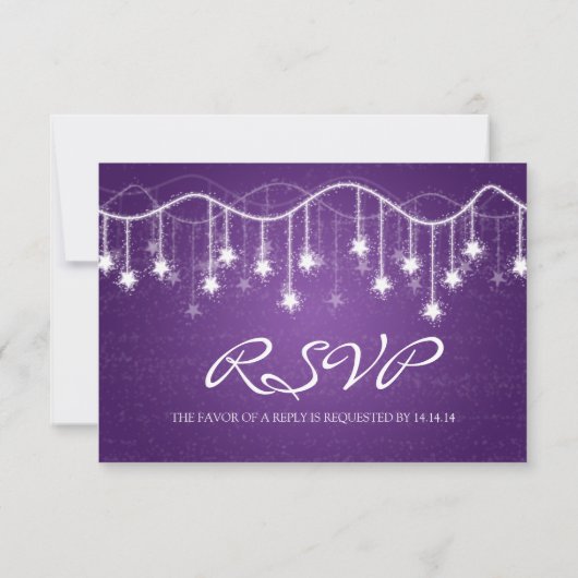Elegant Wedding RSVP Shimmering Stars Paars (Achterkant)