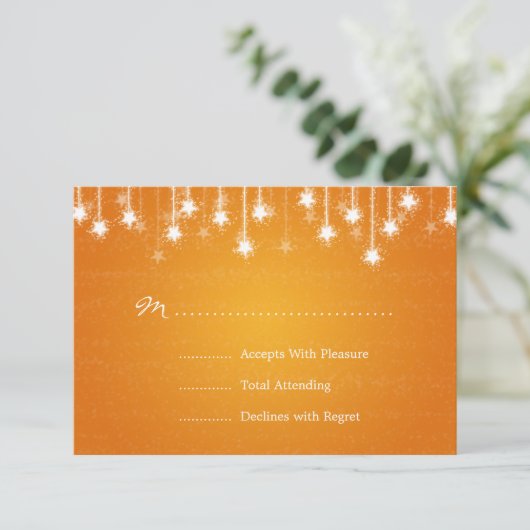 Elegant Wedding RSVP Shimmering Stars Sinaasappel (Staand voorkant)
