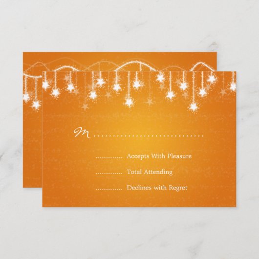 Elegant Wedding RSVP Shimmering Stars Sinaasappel (Voorkant / Achterkant)