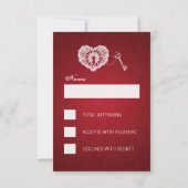 Elegant Wedding RSVP-sleutel naar mijn hartrood RSVP Kaartje (Achterkant)