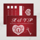 Elegant Wedding RSVP-sleutel naar mijn hartrood RSVP Kaartje (Voorkant / Achterkant)