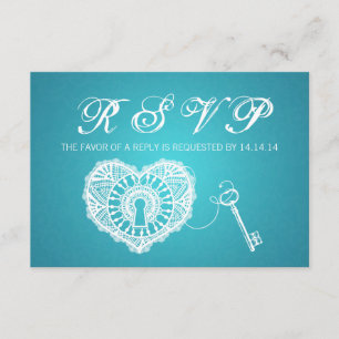 Elegant Wedding RSVP-sleutel voor mijn hart Turquo RSVP Kaartje