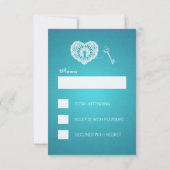 Elegant Wedding RSVP-sleutel voor mijn hart Turquo RSVP Kaartje (Achterkant)
