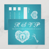 Elegant Wedding RSVP-sleutel voor mijn hart Turquo RSVP Kaartje (Voorkant / Achterkant)