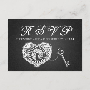 Elegant Wedding RSVP-sleutel voor mijn hartzwart RSVP Kaartje