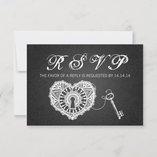 Elegant Wedding RSVP-sleutel voor mijn hartzwart RSVP Kaartje (Voorkant)
