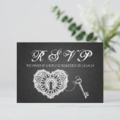 Elegant Wedding RSVP-sleutel voor mijn hartzwart RSVP Kaartje (Staand voorkant)