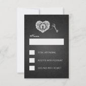 Elegant Wedding RSVP-sleutel voor mijn hartzwart RSVP Kaartje (Achterkant)