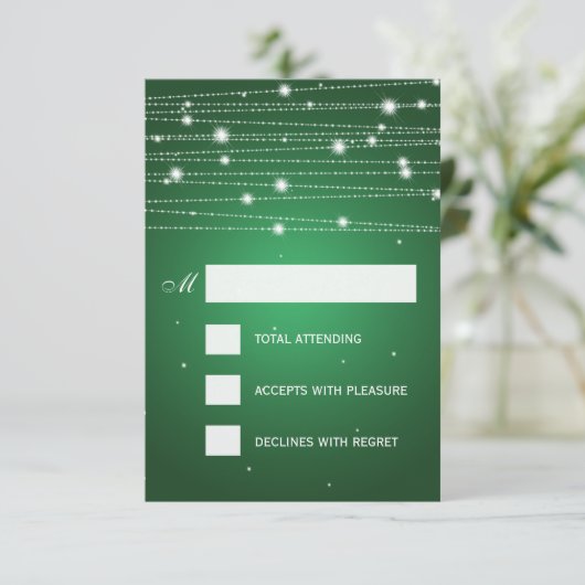 Elegant Wedding RSVP Sparging Lines Emerald Green (Staand voorkant)
