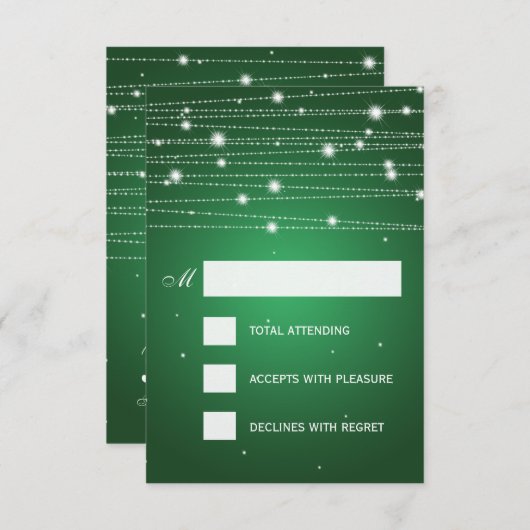 Elegant Wedding RSVP Sparging Lines Emerald Green (Voorkant / Achterkant)