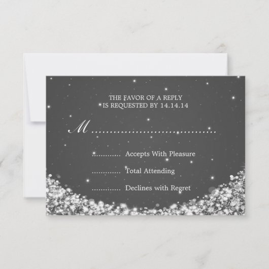 Elegant Wedding RSVP Star Sparkle Black (Voorkant)