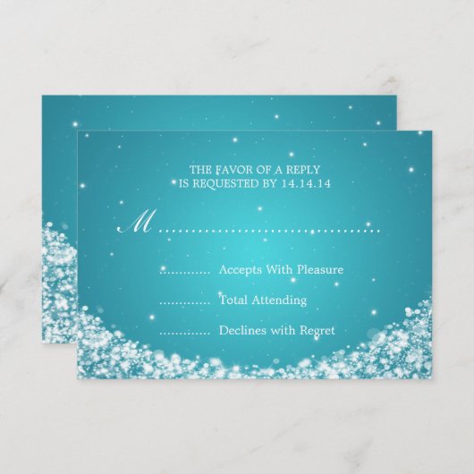 Elegant Wedding RSVP Star Sparkle Blue (Voorkant / Achterkant)