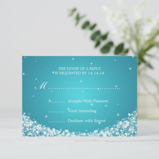 Elegant Wedding RSVP Star Sparkle Blue Kaartje (Staand voorkant)