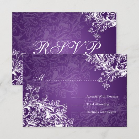 Elegant Wedding RSVP Swirls Paars (Voorkant / Achterkant)