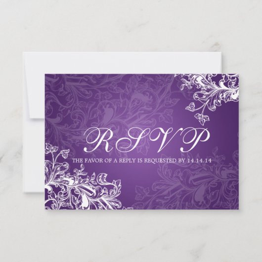 Elegant Wedding RSVP  Swirls Paars Kaartje (Achterkant)