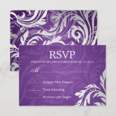 Elegant Wedding RSVP Swirly Flourish Paars Kaartje (Voorkant / Achterkant)