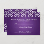 Elegant Wedding RSVP Vintage Damask Paars (Voorkant / Achterkant)