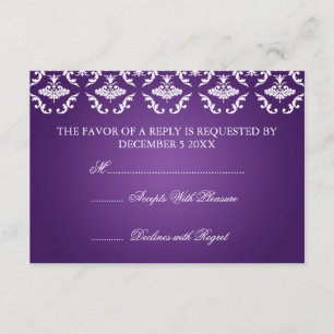 Elegant Wedding RSVP Vintage Damask Paars Kaartje