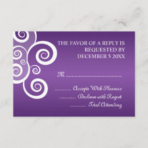 Elegant Wedding RSVP White Swirls Paars Kaartje