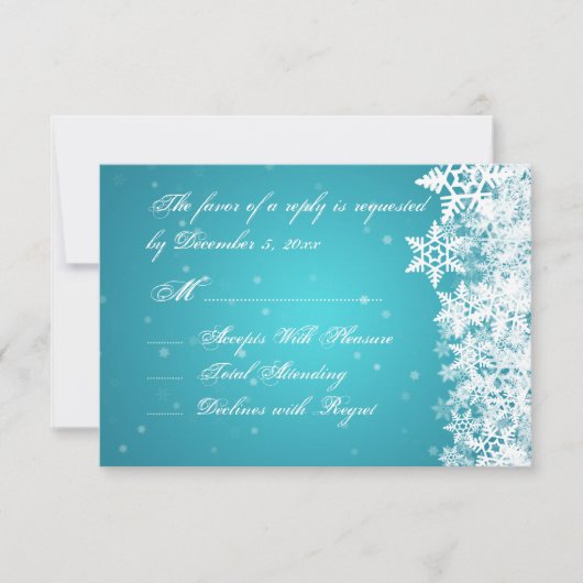 Elegant Wedding RSVP Winter Snowflakes Blue (Voorkant)