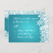 Elegant Wedding RSVP Winter Snowflakes Blue (Voorkant / Achterkant)