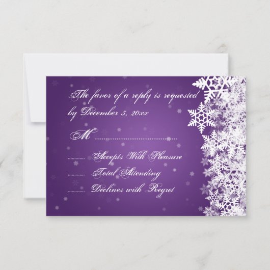 Elegant Wedding RSVP Winter Snowflakes Paars (Voorkant)