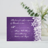 Elegant Wedding RSVP Winter Snowflakes Paars (Staand voorkant)