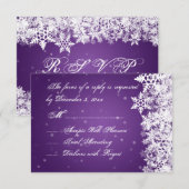 Elegant Wedding RSVP Winter Snowflakes Paars (Voorkant / Achterkant)
