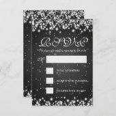 Elegant Wedding RSVP Winter Sparkle Black (Voorkant / Achterkant)