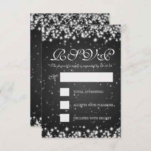 Elegant Wedding RSVP Winter Sparkle Black (Voorkant / Achterkant)