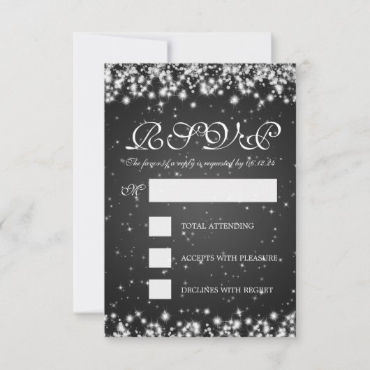 Elegant Wedding RSVP Winter Sparkle Black Kaartje (Voorkant)