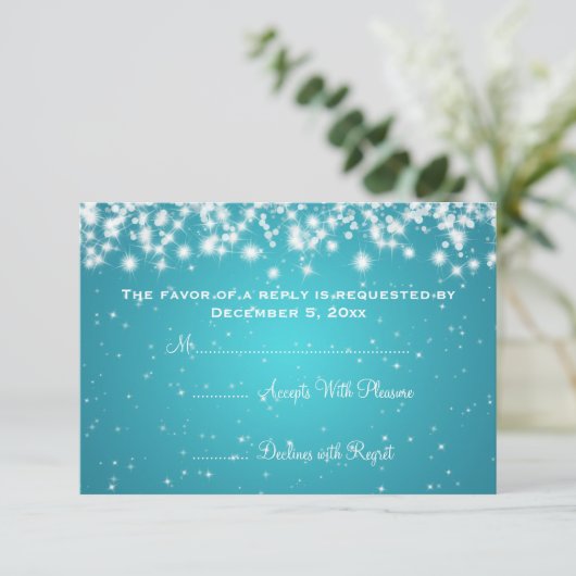Elegant Wedding RSVP Winter Sparkle Blue (Staand voorkant)