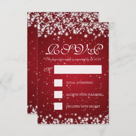 Elegant Wedding RSVP Winter Sparkle Red (Voorkant / Achterkant)