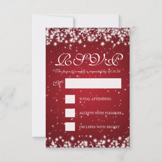 Elegant Wedding RSVP Winter Sparkle Red Kaartje (Voorkant)
