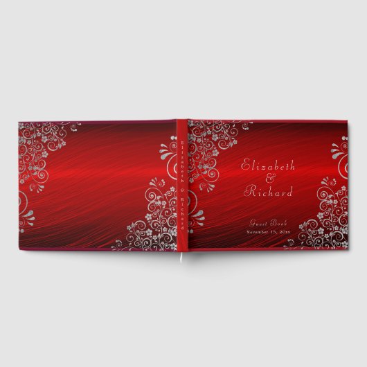 Elegant Wedding Ruby Red Silver Grey Swirls Script Gastenboek (Volledig)
