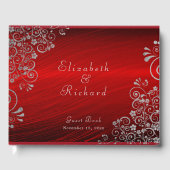 Elegant Wedding Ruby Red Silver Grey Swirls Script Gastenboek (Voorkant)