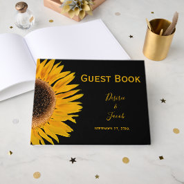 Elegant Wedding Rustic Yellow Black Sunflower Gastenboek